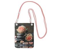 EdWal Spa Stone And Rose Flowers Print Crossbody Bag For Women, Mini Phone Purses, Cute Phone Wallet, For Hiking Travel Gift