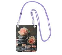 EdWal Spa Stone And Rose Flowers Print Crossbody Bag For Women, Mini Phone Purses, Cute Phone Wallet, For Hiking Travel Gift