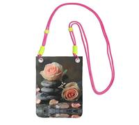 EdWal Spa Stone And Rose Flowers Print Crossbody Bag For Women, Mini Phone Purses, Cute Phone Wallet, For Hiking Travel Gift