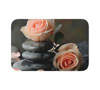 EdWal Spa Stone And Rose Flowers Print Crystal Velvet Entry Rug Non-Slip Indoor Front Doormat For Porch Or Home Decor, 60x40 Cm