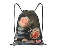 EdWal Spa Stone And Rose Flowers print Drawstring Backpack Drawstring Gym Bags Draw String Bags Backpack for Sports, Gym, Travel
