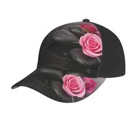 EdWal Spa Stone and Rose Flowers Print Fashion Hat Adjustable Baseball Cap Dad Hat Quick Dry Mesh Back Ball Caps for Men Women Black