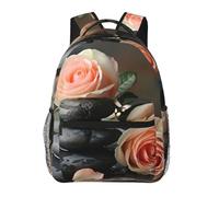 EdWal Spa Stone And Rose Flowers Print Hiking Backpack Laptop Backpack For Men Women Waterproof Rucksack Easy To Clean Travel Bag