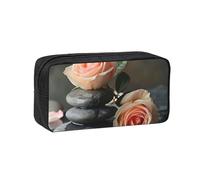 EdWal Spa Stone and Rose Flowers Print Pen Organizer Bag Pouch Large Capacity Pencil Case with Zipper Durable Pen Case for Stationery