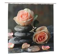 EdWal Spa Stone And Rose Flowers Print Polyester Shower Curtain For Bathroom With Hooks 185cm Long, Waterproof Bath Accessories