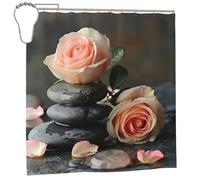 EdWal Spa Stone And Rose Flowers Print Polyester Shower Curtain For Bathroom With Hooks 185cm Long, Waterproof Bath Accessories