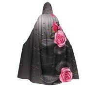 EdWal Spa Stone And Rose Flowers Print Unisex Adults Hooded Cloak Cape Uniform, Hooded Robe, For Halloween Cosplay Costumes