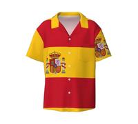 EdWal Spanish Flag Print Mens Short Sleeve Button Down Shirts Casual Loose Fit Summer Beach Shirts Men's Dress Shirts Black