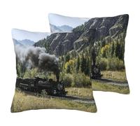 EdWal Steam Locomotive Train Print Couch Throw Pillow Covers, Set Of 2, Decorative Pillow Covers, Cushion Case, For Sofa Bed