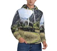 EdWal Steam Locomotive Train Print Men'S Hoodie,Comfortable Pullover Sweatshirt For Men,Drawstring Casual Hooded Sweatshirts Black
