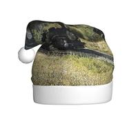 EdWal Steam Locomotive Train Print Plush Santa Hat, Christmas Hats For Adults, Cozy Holiday Headwear, For Christmas Parties