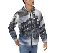 EdWal Steam Train Clouds Print Casual Hoodies For Men,Full Zip Sweatshirt With Pockets,Long Sleeve Drawstring Hoodies Black