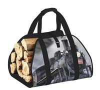 EdWal Steam Train Clouds Print Log Carrier Bag with Open Sides Wood Log Holder for Fireplace Tote Bag Fireplace Accessory