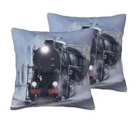 EdWal Steam Train Depart Sunset Print Couch Throw Pillow Covers, Set Of 2, Decorative Pillow Covers, Cushion Case, For Sofa Bed