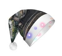 EdWal Steam Train Print Led Christmas Beanie Light Up Christmas Hats, Knit Hats With Led Lights, Unisex Winter Santa Hat