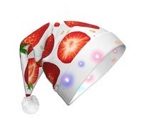 EdWal Strawberry Print Led Christmas Beanie Light Up Christmas Hats, Knit Hats With Led Lights, Unisex Winter Santa Hat