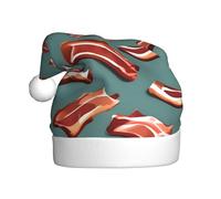 EdWal Streaky Bacon Pattern Print Plush Santa Hat, Christmas Hats For Adults, Cozy Holiday Headwear, For Christmas Parties