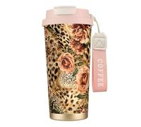 EdWal Striped Leopard Print Insulated Stainless Steel Travel Coffee Mug,Coffee Cups with Lids, for Hot Cold Drinks