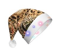 EdWal Striped Leopard Print Led Christmas Beanie Light Up Christmas Hats, Knit Hats With Led Lights, Unisex Winter Santa Hat