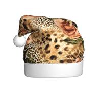 EdWal Striped Leopard Print Plush Santa Hat, Christmas Hats For Adults, Cozy Holiday Headwear, For Christmas Parties