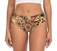 EdWal Striped Leopard Print Womens High-Waisted Briefs Panties, Moisture-Wicking Underwear, Bikini Brief Underwear Black