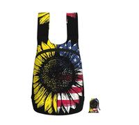 EdWal Sunflower American Flag Print Foldable Backpack Lightweight Hiking Bag Soft Travel Backpack Rucksack For Work And Gym