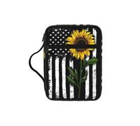 EdWal Sunflower and American Flag Print Bible Case Cosmetic Bag with Sturdy Handle Wash Bag Tablet Sleeve Small Tool Bag for Books