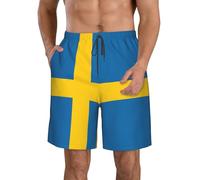 EdWal Swedish Flag Print Beach Shorts,Menâ€™s Swim Trunks Quick Dry Swim Shorts Board Shorts with Triangle Mesh Lining