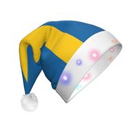 EdWal Swedish Flag Print Led Christmas Beanie Light Up Christmas Hats, Knit Hats With Led Lights, Unisex Winter Santa Hat