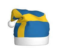EdWal Swedish Flag Print Plush Santa Hat, Christmas Hats For Adults, Cozy Holiday Headwear, For Christmas Parties