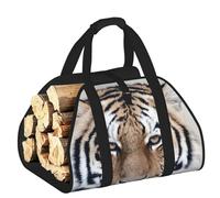 EdWal Tiger Print Log Carrier Bag with Open Sides Wood Log Holder for Fireplace Tote Bag Fireplace Accessory