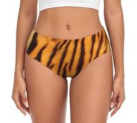 EdWal Tiger Striped Pattern Print Womens High-Waisted Briefs Panties, Moisture-Wicking Underwear, Bikini Brief Underwear Black