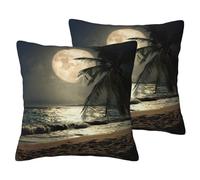EdWal Tropical Beach Palm Tree With Full Moon Starry Night Print Couch Throw Pillow Covers, Set Of 2, Decorative Pillow Covers, Cushion Case, For Sofa Bed