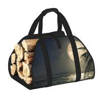 Edwal Tropical Beach Palm Tree with Full Moon Starry Night Print Log Carrier Bag with Open Sides Wood Log Holder for Fireplace Tote Bag Fireplace Accessory