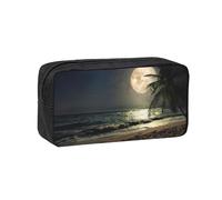 EdWal Tropical Beach Palm Tree with Full Moon Starry Night Print Pen Organizer Bag Pouch Large Capacity Pencil Case with Zipper Durable Pen Case for Stationery