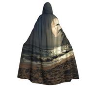 EdWal Tropical Beach Palm Tree With Full Moon Starry Night Print Unisex Adults Hooded Cloak Cape Uniform, Hooded Robe, For Halloween Cosplay Costumes
