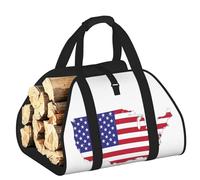Edwal USA Flag Map Print Log Carrier Bag with Open Sides Wood Log Holder for Fireplace Tote Bag Fireplace Accessory
