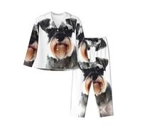 EdWal Well-behaved schnauzer print Pajama Set for Women Women Pajama Set Fashion Long-Sleeve Shirt and Full Length Bottom Black