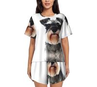 EdWal Well-Behaved Schnauzer Print Women'S Pajama Sets Lounge Wear Set Soft Loungewear Short-Sleeved Pjs And Shorts Black