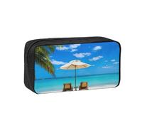 EdWal White Beach Tropical Sea Print Pen Organizer Bag Pouch Large Capacity Pencil Case with Zipper Durable Pen Case for Stationery