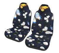 EdWal White Blooms With Blue Butterflies Print Front Seat Covers, Easy To Install Two Car Seat Protector Cover Set Accessories Auto Trucks Suv