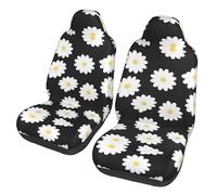 EdWal White Daisy Print Front Seat Covers, Easy To Install Two Car Seat Protector Cover Set Accessories Auto Trucks Suv