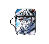 EdWal White Tiger Print Bible Case Cosmetic Bag with Sturdy Handle Wash Bag Tablet Sleeve Small Tool Bag for Books