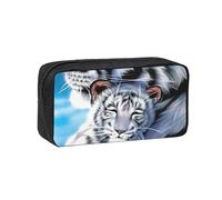 EdWal White Tiger Print Pen Organizer Bag Pouch Large Capacity Pencil Case with Zipper Durable Pen Case for Stationery