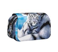 EdWal White Tiger Print Pencil Case Canvas Pen Pencil Pouch Large Capacity Organizer Multifunctional Pencil Bag