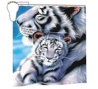 EdWal White Tiger Print Polyester Shower Curtain For Bathroom With Hooks 185cm Long, Waterproof Bath Accessories