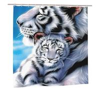 EdWal White Tiger Print Polyester Shower Curtain For Bathroom With Hooks 185cm Long, Waterproof Bath Accessories
