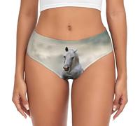 EdWal Wild Animal Horses Pattern Print Womens High-Waisted Briefs Panties, Moisture-Wicking Underwear, Bikini Brief Underwear Black