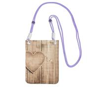 EdWal Wood Heart Print Crossbody Bag For Women, Mini Phone Purses, Cute Phone Wallet, For Hiking Travel Gift