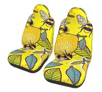 EdWal Yellow Lemon And Bee Print Front Seat Covers, Easy To Install Two Car Seat Protector Cover Set Accessories Auto Trucks Suv